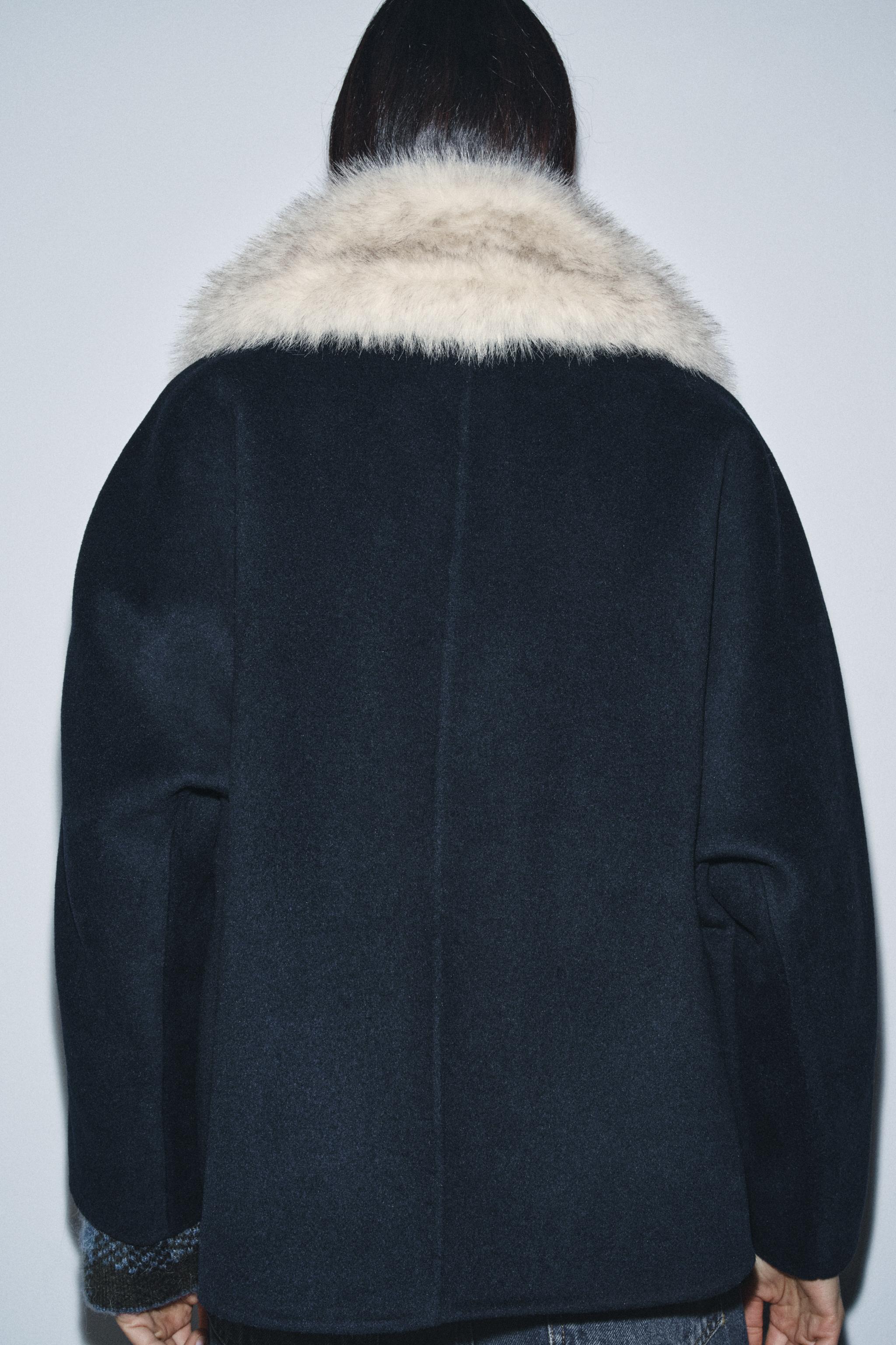 ZW COLLECTION WOOL BLEND FAUX FUR COLLAR JACKET